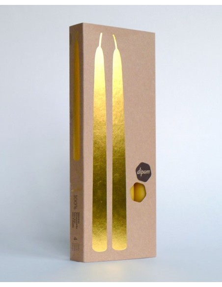 Vier bijenwas kaarsen wit ø 2,2 cm 30 cm in cadeauverpakking